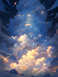 夜晚云层上的星云背景图片
