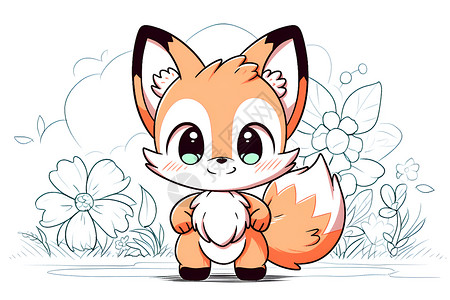 背景中可爱的狐狸绘画背景图片