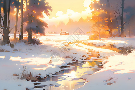 冬日的小溪背景图片