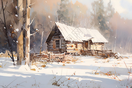 冬日的山屋背景图片