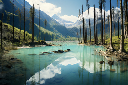 天山湖水美丽宁静湖水高清图片