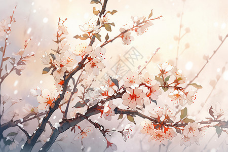 春季樱花盛开的景观插图背景图片