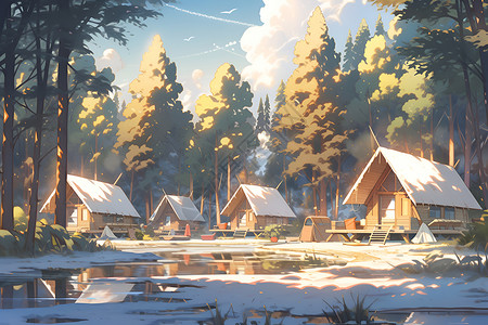 冬日雪景中的小屋背景图片