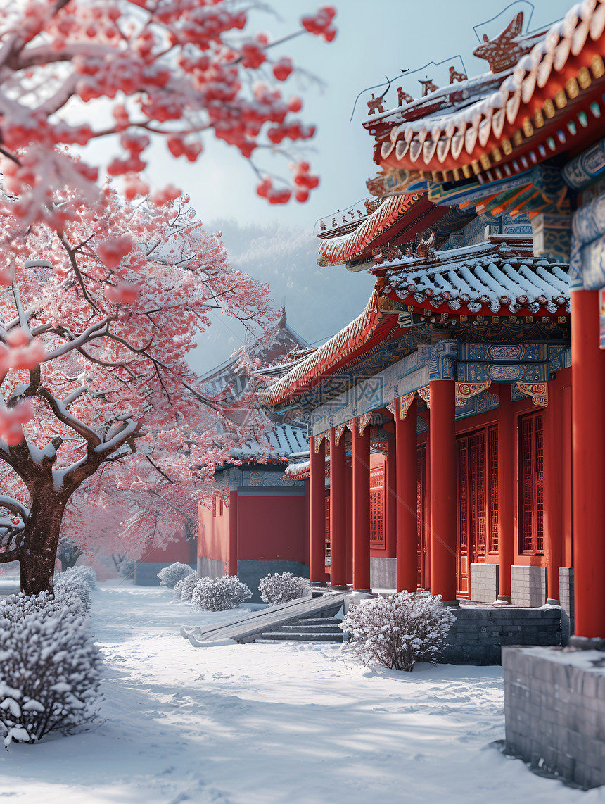 冰雪覆盖的中国宫殿建筑图片