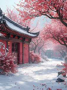 红墙冬日美景背景图片