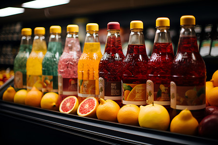 超市的水果和饮料背景图片