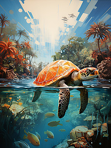 海龟游弋背景图片