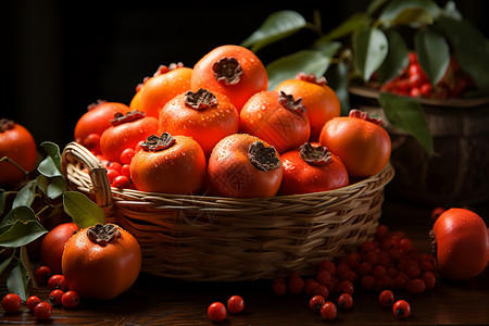 秋天的水果美味的柿子背景