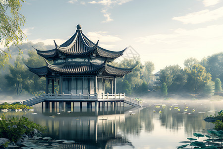 花雨中的古韵背景图片