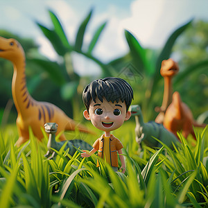 恐龙和小男孩小男孩与玩具恐龙设计图片