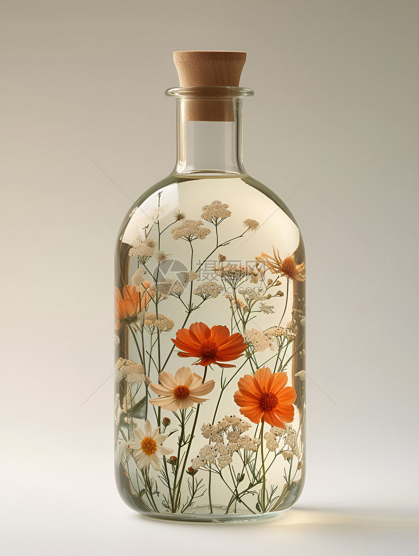 透明瓶子中的花朵图片