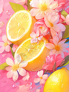 柠檬与花朵背景图片