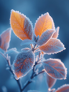 树叶上美丽的冰雪背景图片