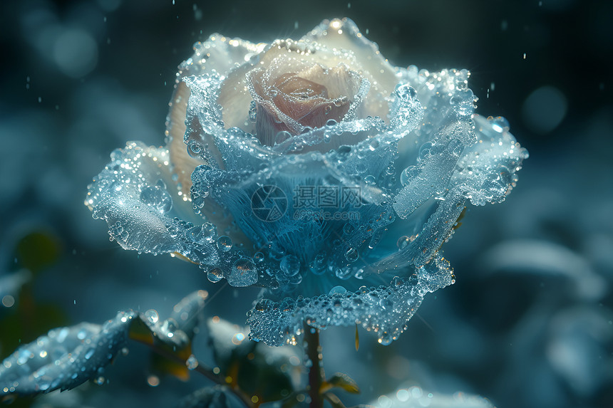 户外的冰蓝色玫瑰图片
