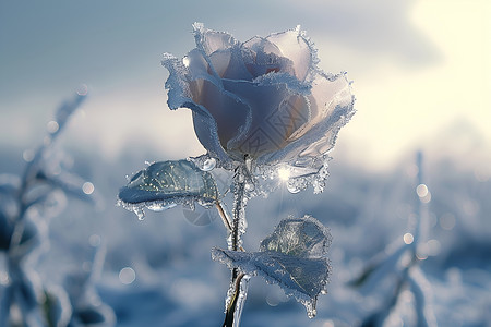 冬季结冰的玫瑰冰雕背景图片