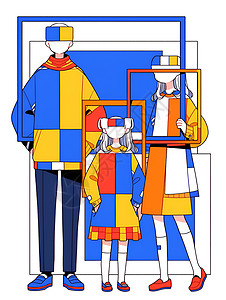 温馨的三人线条家庭背景图片