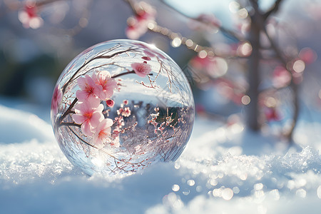 雪中的梅花水晶球高清图片
