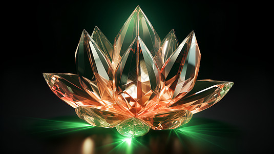 民族工艺品绿光映射的水晶花设计图片