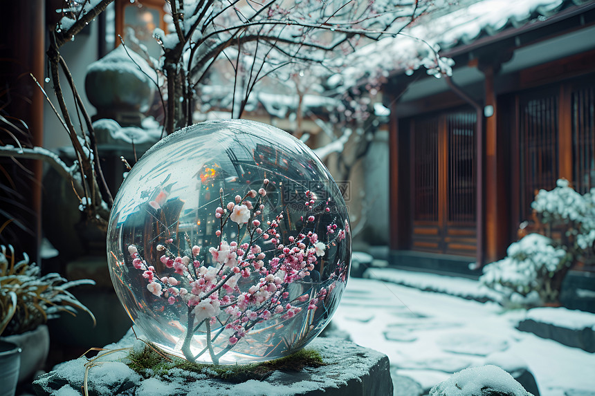 雪球中的梅花图片