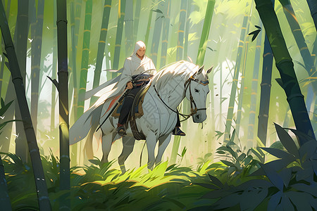 竹林骑马背景图片