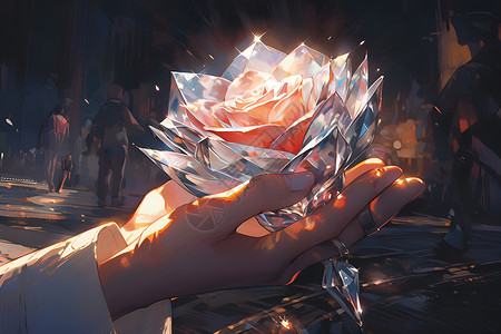 手中的水晶玫瑰背景图片