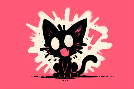 黑色扑克牌问号快乐的黑猫插画