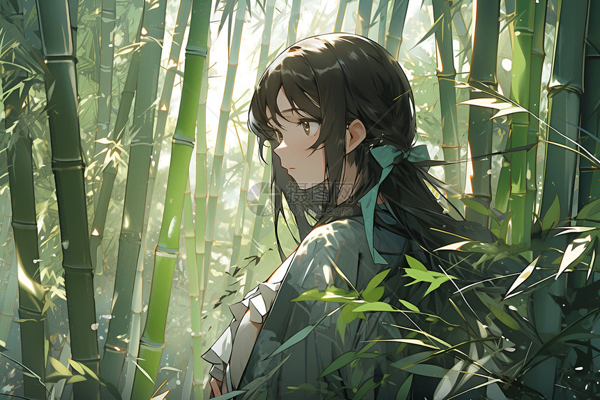 女子在竹林中图片