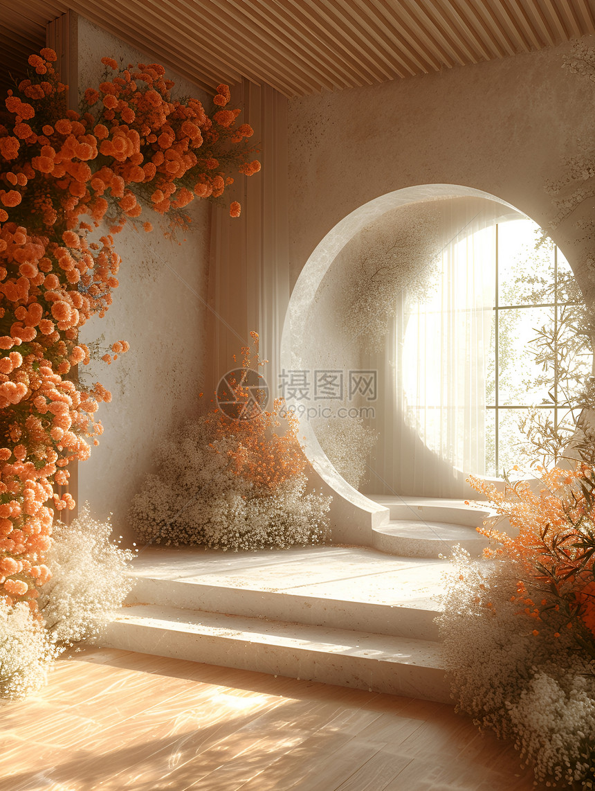 阳光下的室内花卉图片