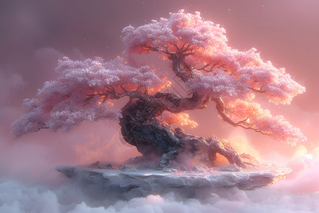 大树装饰云中粉色树设计图片