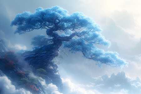 大树装饰云中大树插画