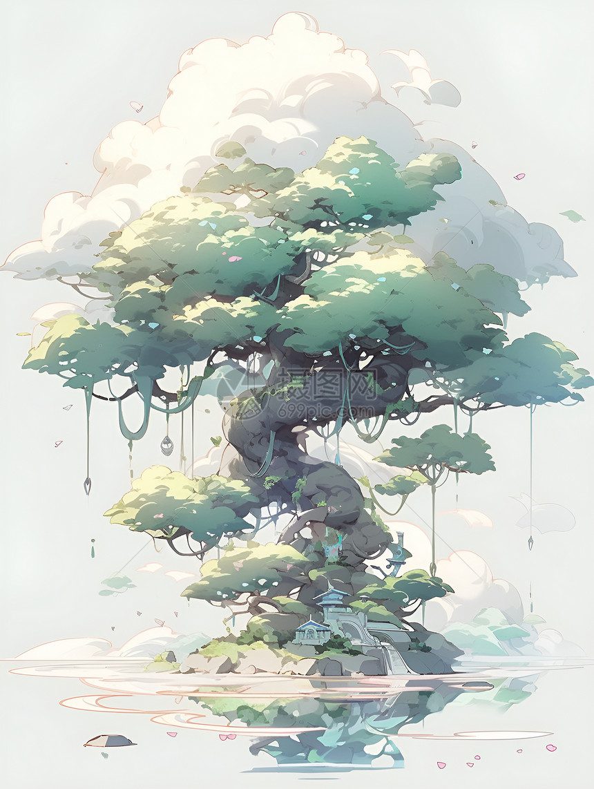 梦幻中的云海大树图片