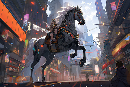 街道上奔腾的马背景图片