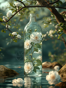 玻璃窗台花瓶里的白色花朵背景