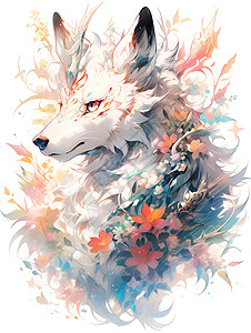 花中白狼背景图片