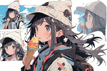 花季少女吃冰淇淋背景图片
