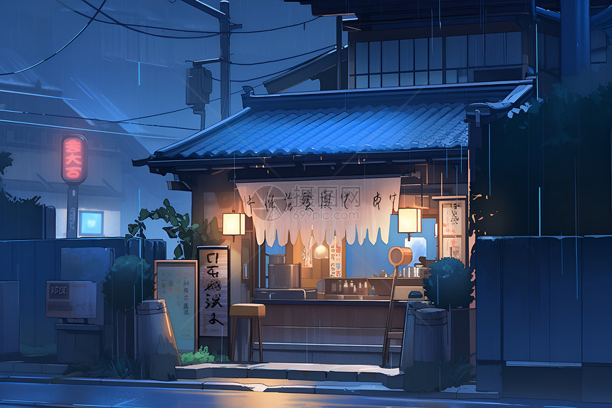 夜色中的日本餐馆图片