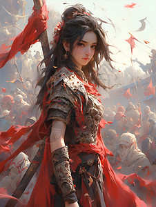 血红裙装女战士背景图片