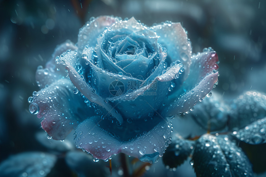 冰冻的蓝玫瑰图片
