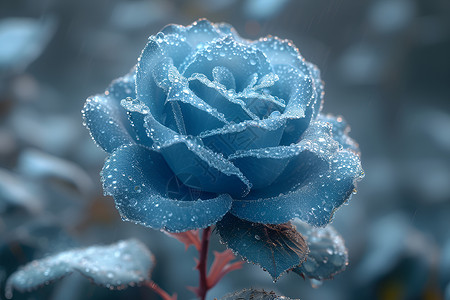 蓝色玫瑰背景蓝色的花朵插画