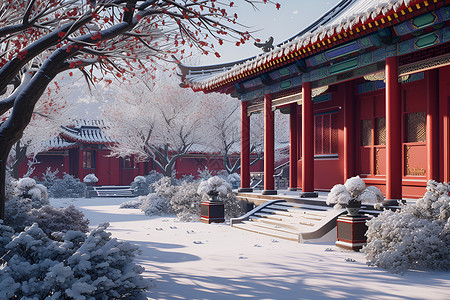 冬日梅花雪景背景图片