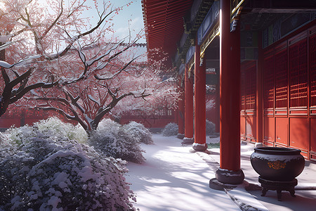 雪景中的中国宫殿背景图片