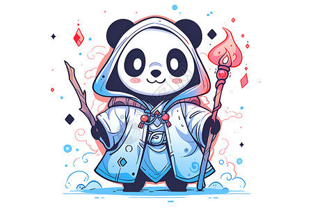 魔法棒小仙女魔法熊猫插画