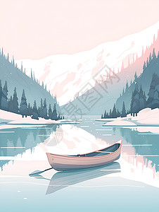 冬日湖边的孤舟背景图片