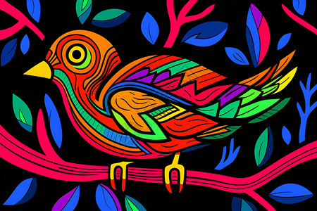 彩色画作中的鸟背景图片