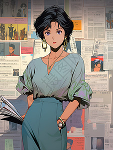 报纸墙前的时尚女郎背景图片