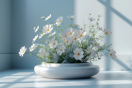 雏菊盆栽美丽的小白花背景