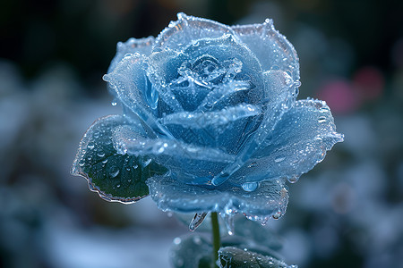 挂满冰霜的蓝色玫瑰背景图片