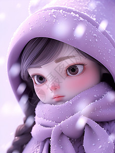 穿棉袄的小女孩雪中紫衣少女插画