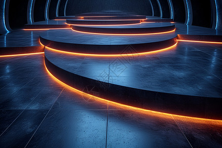 流线型蓝光闪烁的台阶设计图片