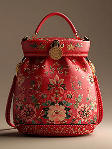 红色花纹手提包背景图片